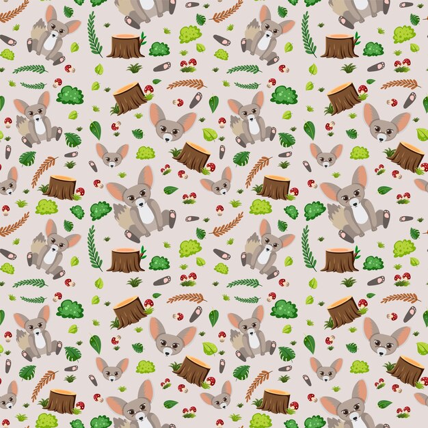 Cute fennec fox seamless pattern