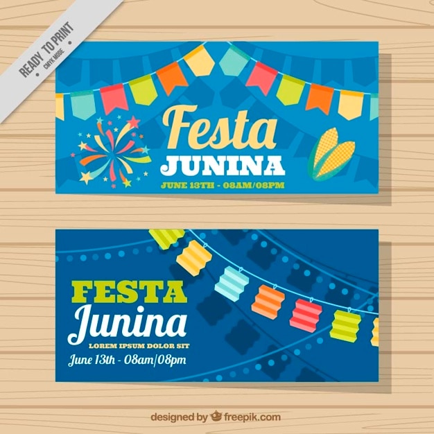 Free vector cute festa junina banners with garlands