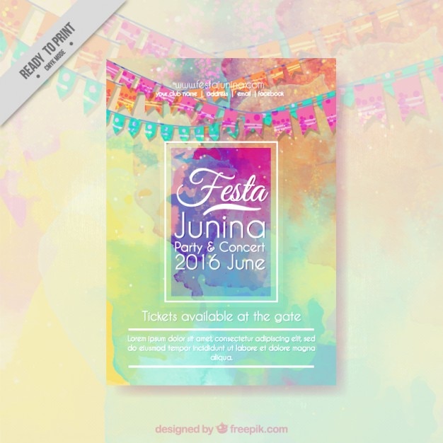 Free vector cute festa junina invitation with garlands in watercolor effect