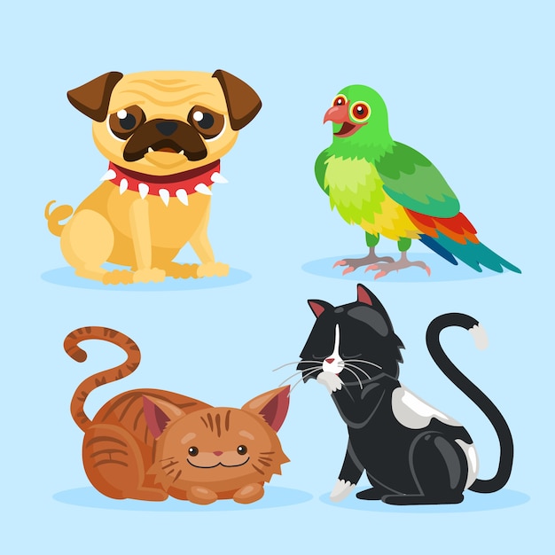 Free vector cute fifferent pets concept