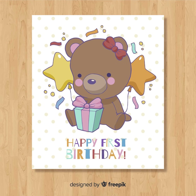 Free vector cute first birthday card template