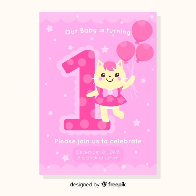 Free vector cute first birthday card template