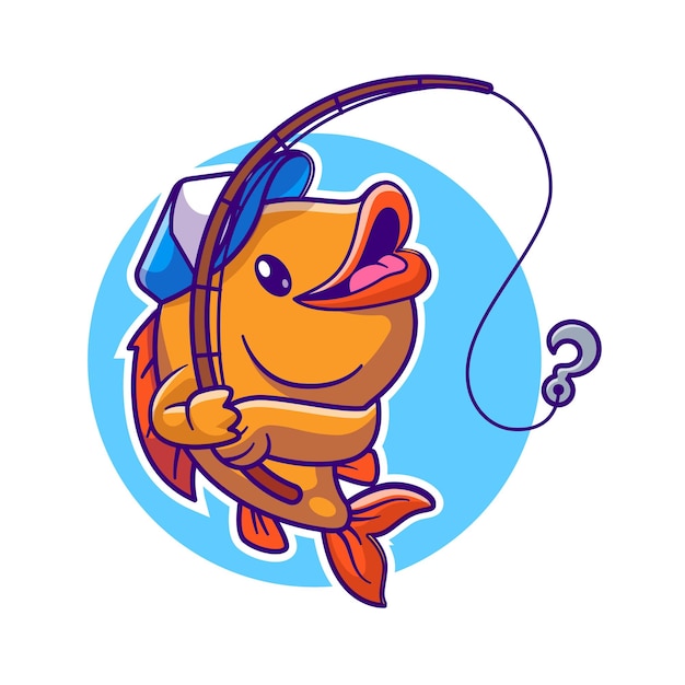 Cute Fish Fishing Cartoon Vector Icon Illustration Animal Sport Icon Concept Isolated Premium Flat