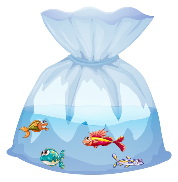 Free vector cute fishes in plastic bag cartoon isolated