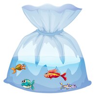 Vettore gratuito pesci svegli nel fumetto del sacchetto di plastica isolato