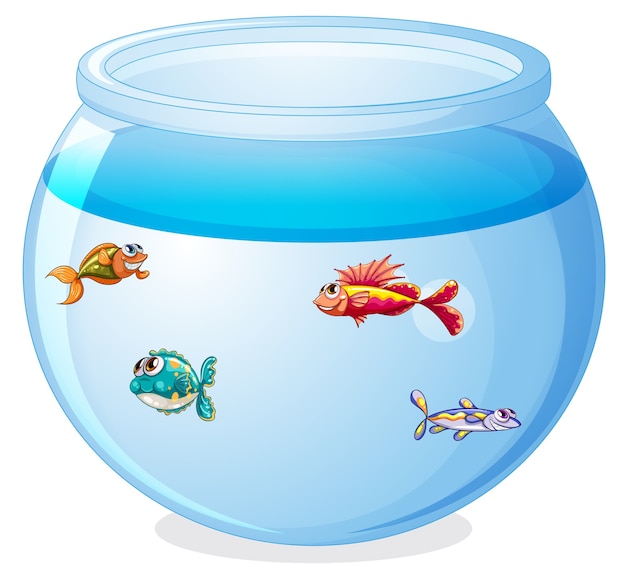 Cute fishes in the tank cartoon isolated