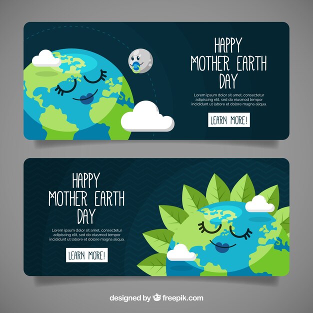 Cute flat banners for the world earth day