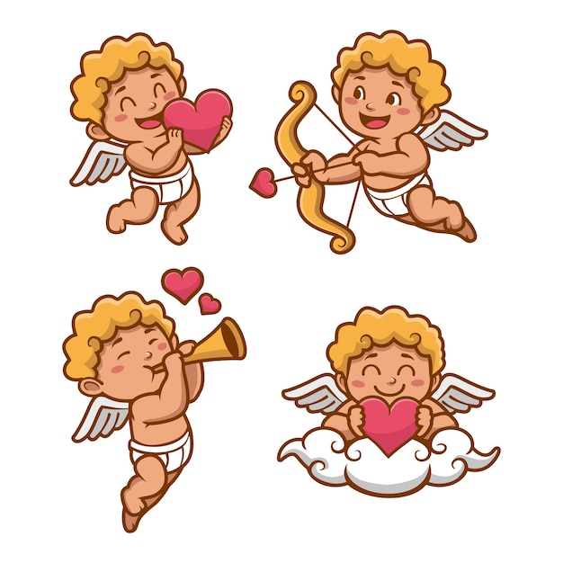 Vettore gratuito collezione di personaggi carino cupido piatto