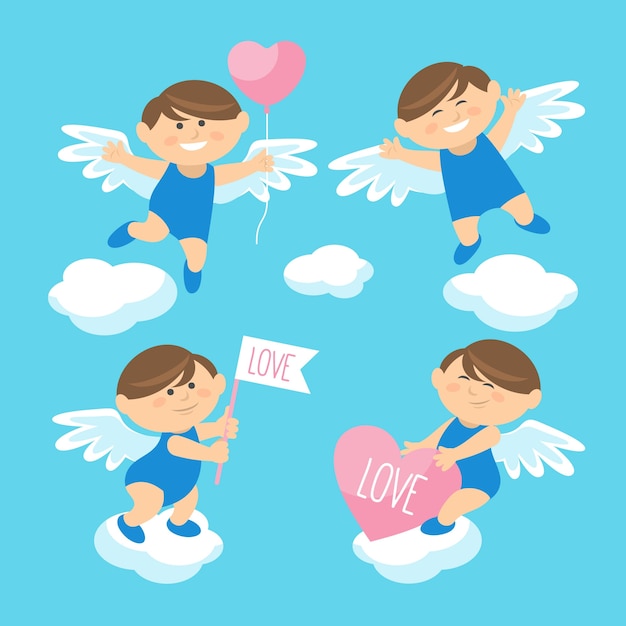 Cute flat design cupid character collection