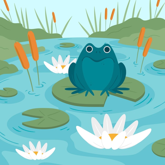 Cute flat design frog illustration