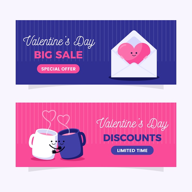 Vettore gratuito banner di san valentino carino design piatto