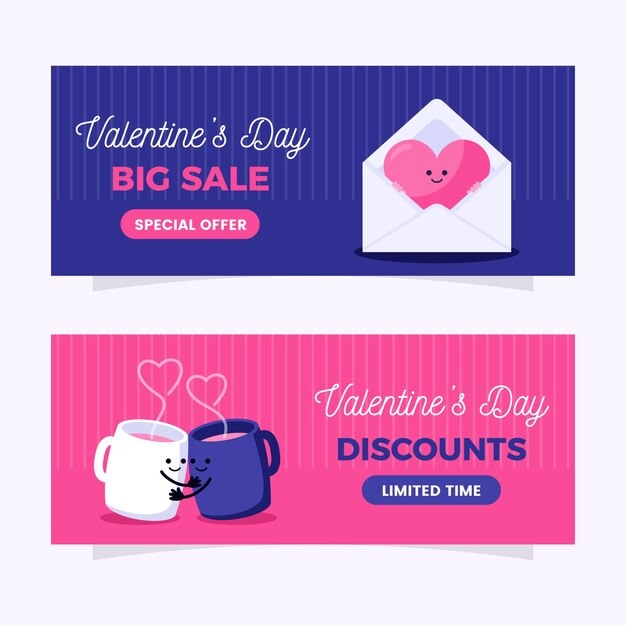 Cute flat design valentine's day banners