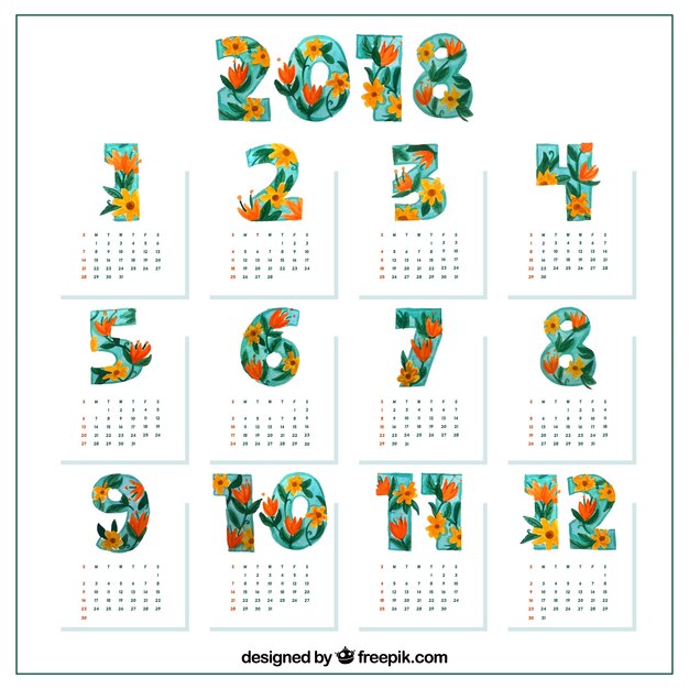 Cute floral 2018 calendar