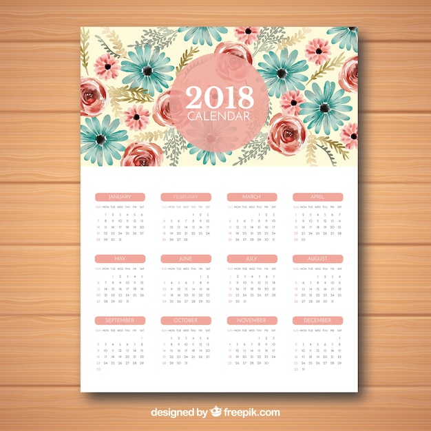 Free vector cute floral 2018 calendar