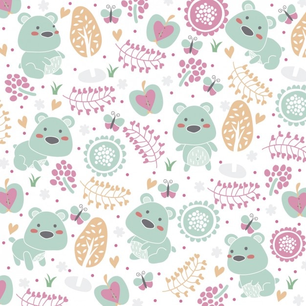Free vector cute floral background with bears
