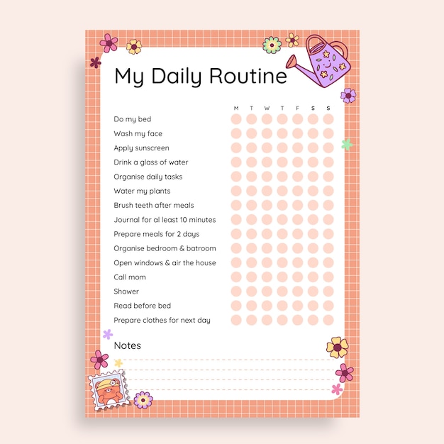 Cute floral daily routine checklist