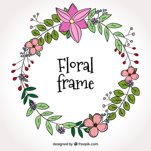 Cute floral frame with hand-drawn flowers