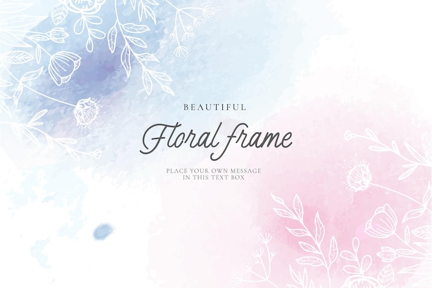 Cute floral frame with watercolor background Free Vector