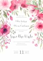 Free vector cute floral wedding invitation ready to print