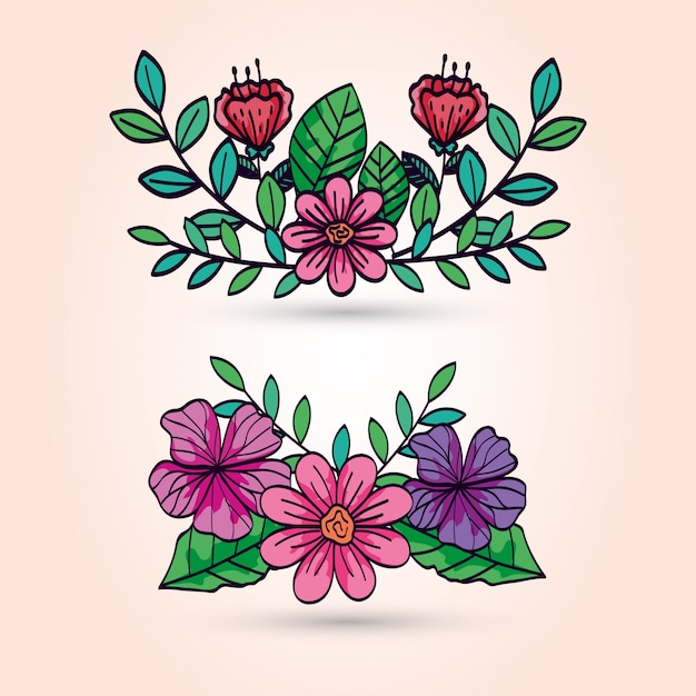 Free vector cute flowers with branches and leafs