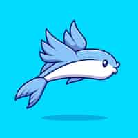 Free vector cute flying fish swimming cartoon vector icon illustration animal nature icon concept isolated flat