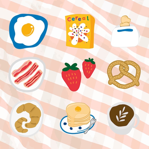 Free vector cute food doodle sticker set  vector