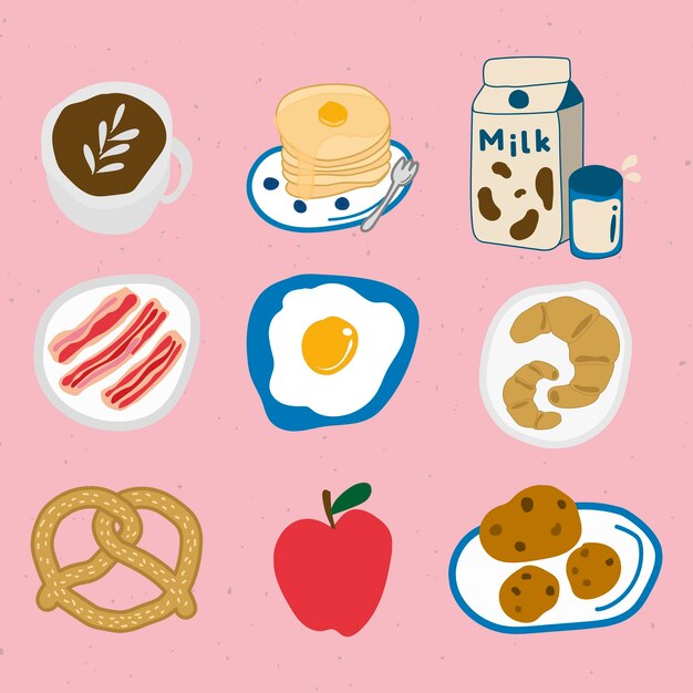 Cute food doodle sticker set