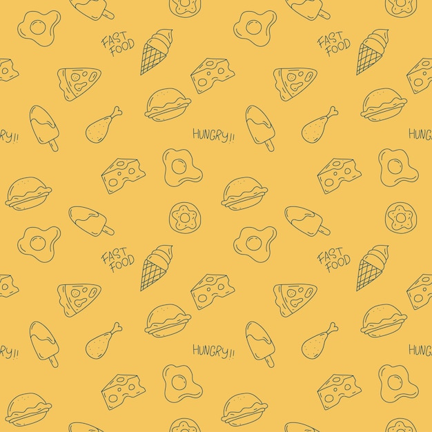 Free vector cute food pattern design on yellow background