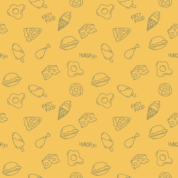 Cute food pattern design on yellow background