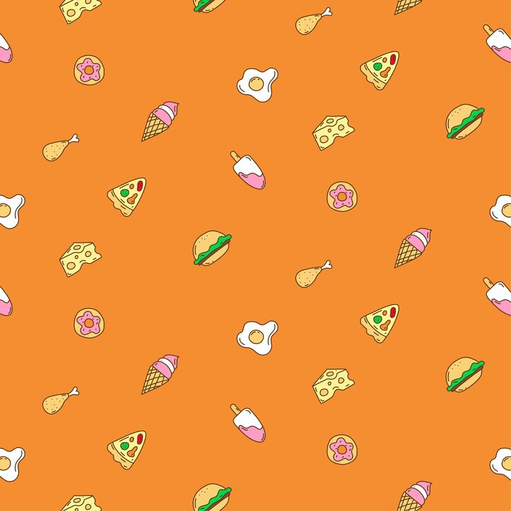 Free Vector cute food seamless pattern on orange background