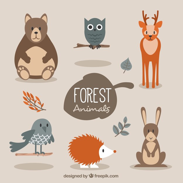 Симпатичные лесных животных в плоском стиле