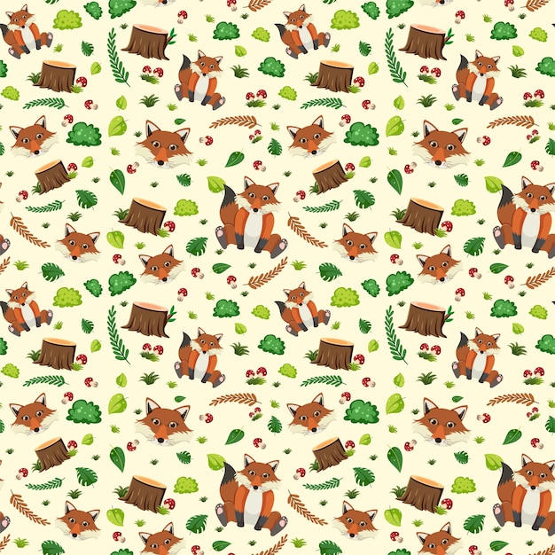 Cute fox seamless pattern