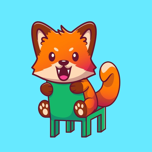 Vettore gratuito cute fox seduto sulla sedia cartoon vector icon illustration concetto di icona della natura animale isolato piatto