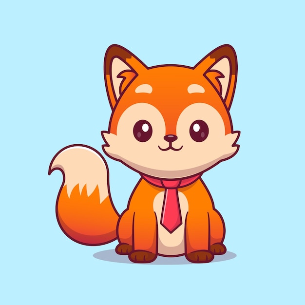 Cute fox sitting with tie cartoon vector icon illustration animal business icon concept isolated