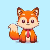 Free vector cute fox sitting with tie cartoon vector icon illustration animal business icon concept isolated