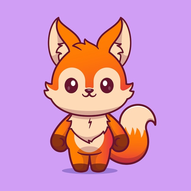 Cute fox standing cartoon vector icon illustration animal nature icon isolato flat vector