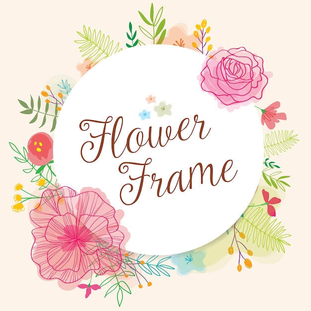 Cute frame with hand drawn flowers and watercolors