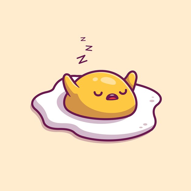 Cute Fried Egg Sleeping Cartoon Vector Icon Illustration Food Object Icon Concept Isolated Premium