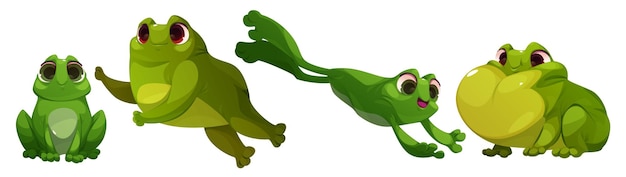 Free Vector cute frog cartoon character sitting and jumping