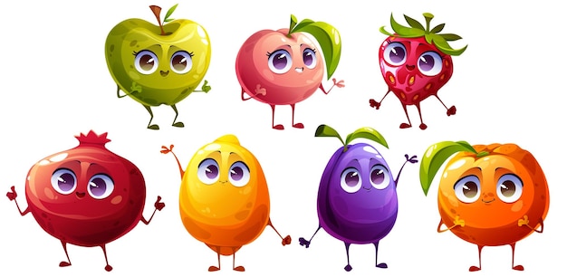 Cute fruit and berries characters smile