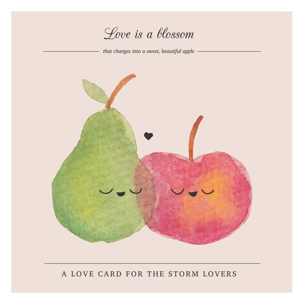 Cute fruits card in watercolor style