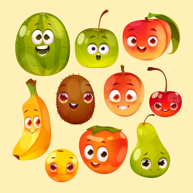 Free vector cute fruits sticker collection