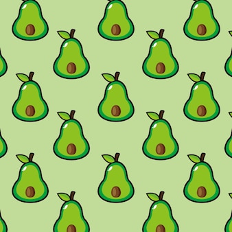 Cute funny cartoon character avocado on green background vector cartoon kawaii character Premium Vector
