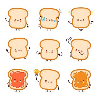 かわいい幸せな面白いトースト 漫画のキャラクターイラストアイコンデザイン 分離されました プレミアムベクター かわいい幸せな面白いトースト 漫画のキャラクターイラストアイコンデザイン 分離されました プレミアムベクター