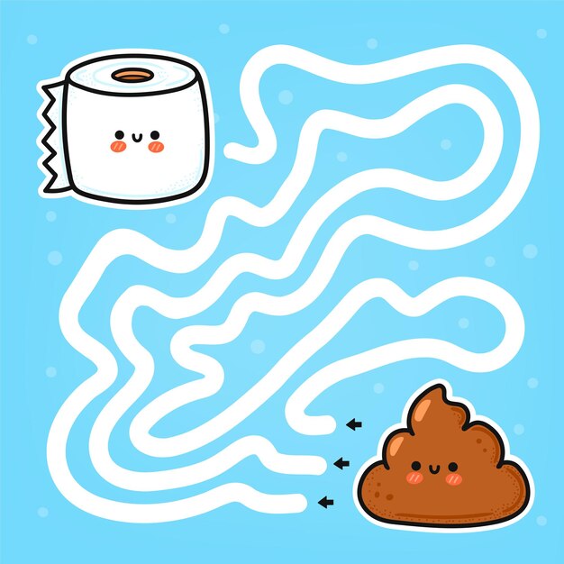 かわいい幸せな面白いトイレセットのコレクション ライン漫画かわいいキャラクターイラストアイコン 白い背景の上 プレミアムベクター