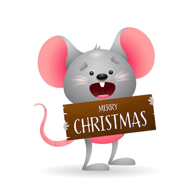 Cute funny mouse wishing Merry Christmas