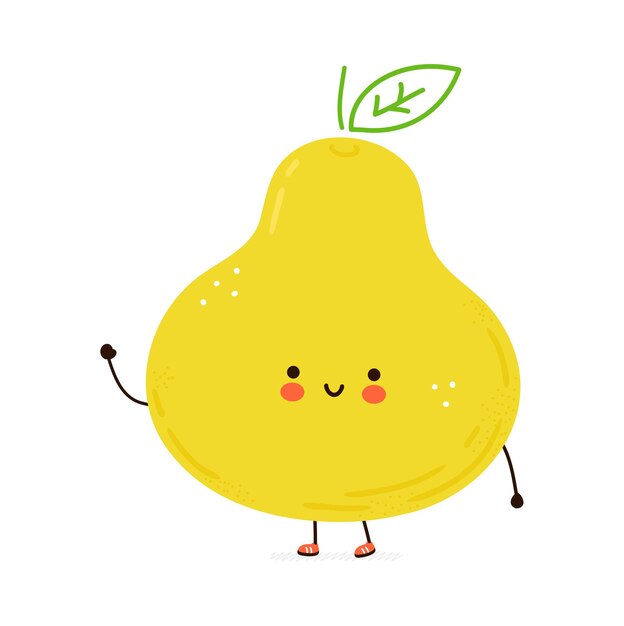 かわいい面白い梨の果実のキャラクター 手描き漫画カワイイキャラクターイラスト 白い背景で隔離 梨の果実のキャラクターコンセプト プレミアムベクター