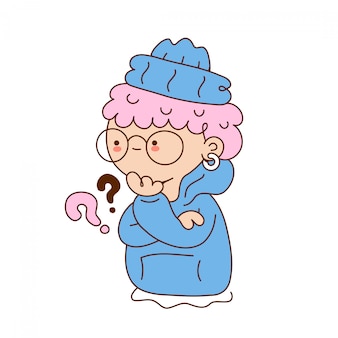 疑問符の付いたかわいい面白い少女 漫画キャラクターイラストアイコンデザイン 白い背景で隔離 プレミアムベクター 疑問符の付いたかわいい面白い少女 漫画キャラクターイラストアイコンデザイン 白い背景で隔離 プレミアムベクター