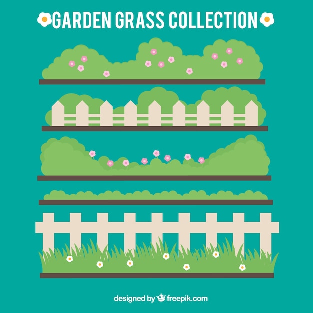 Free vector cute garden grass with fences