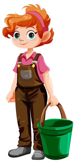 Cute gardener cartoon character with bucket